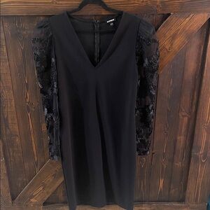 Express Black Dress Batwings with Sheer Lace Sleeves